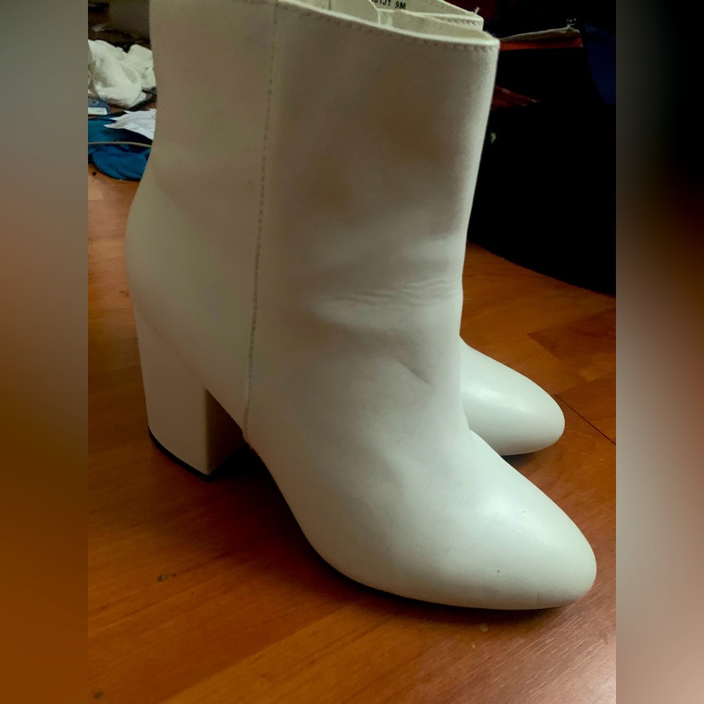 size 9 madden girl white high heel mid calf boots